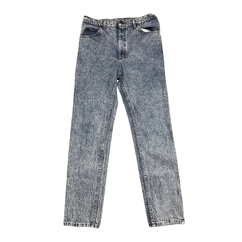 Vintage Lee Storm Rider Acid Wash Jeans 1980s USA Union Made Blue 33x34 (32x32)